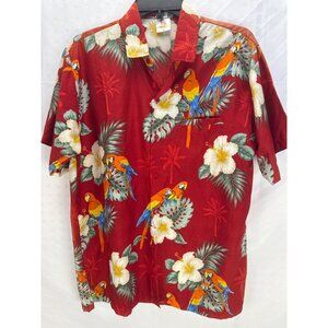 Rima Red Hawaiian Shirt Parrot Floral Print Short Sleeve Men’s Size M